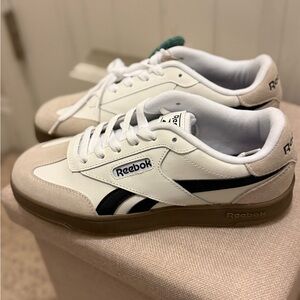 Reebok White and Black Sneakers with Tan Accents
